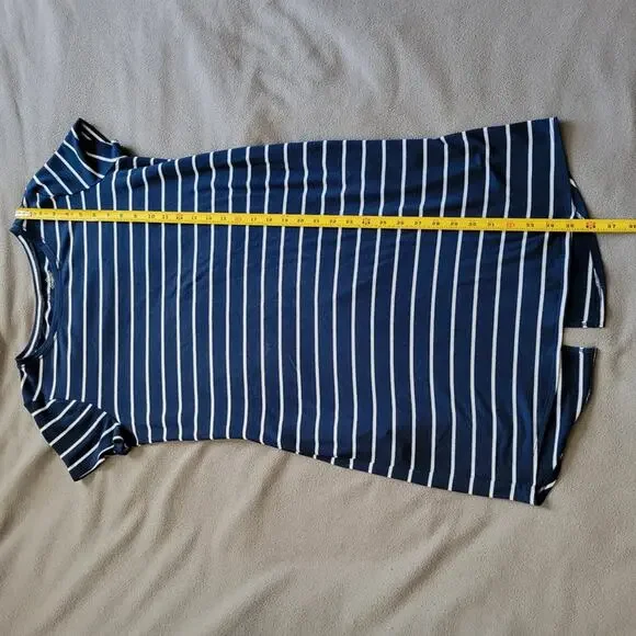 ST JOHNS BAY Shirt Dress Women Medium Blue White Striped Slip On Pockets Slit - Picture 3 of 12